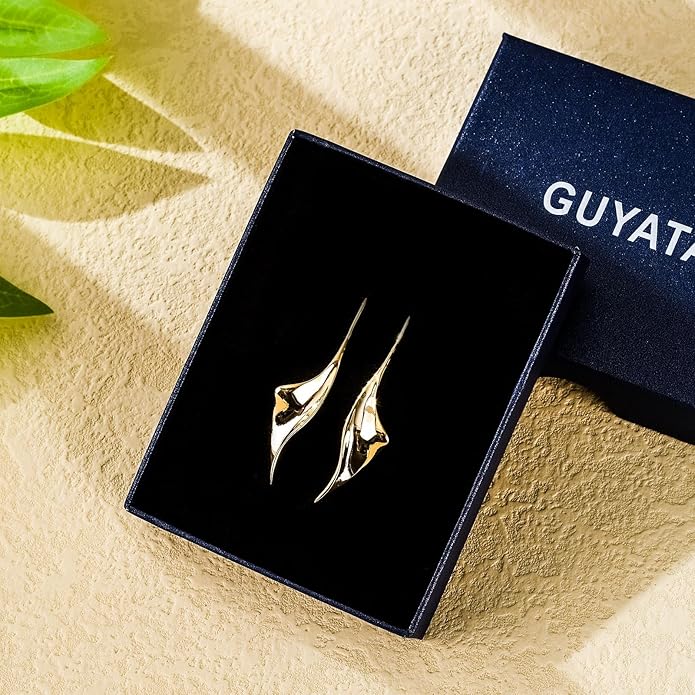 14K Gold Hoop Earrings for Women, Hypoallergenic Spiral Threader Gold Plated Dangle Earrings Fashion Jewelry，Gift for Women
