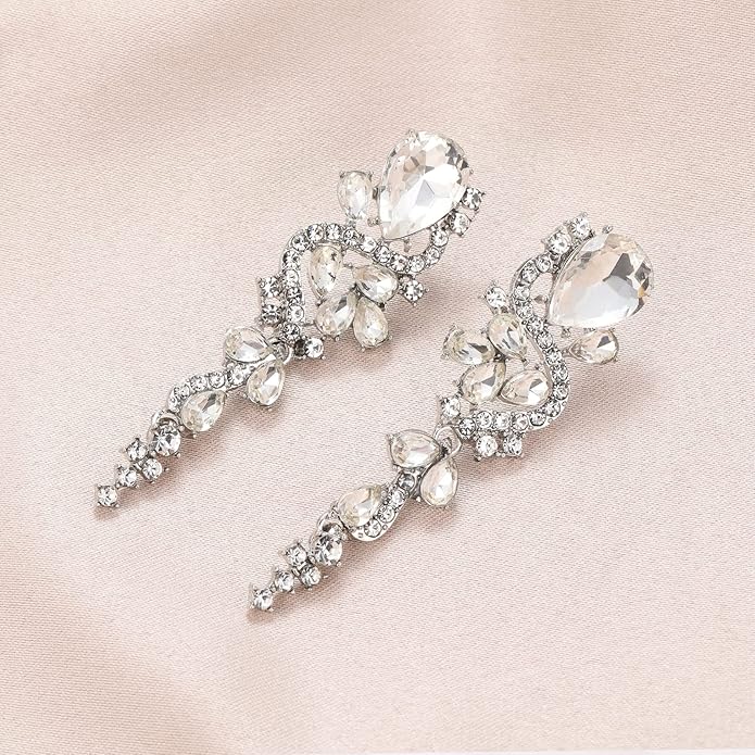 Fashion Rhinestone Statement Drop Dangle Earrings Long Colorful Crystal Bridal Wedding Teardrop Chandelier Earrings for Women Prom Pageant