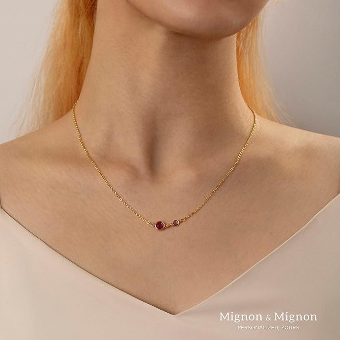 MignonandMignon Custom Birthstone Necklace for Women, Family Jewelry Gift for Moms, Kids, and Grandmas -BSN-MC