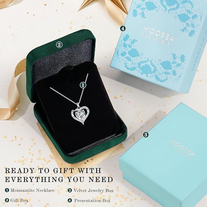 MOOSEA Valentines Day Gifts for Her, 1-3ct D Color VVS1 925 Sterling Silver Anniversary Birthday Gifts for Women Wife Girlfriend Jewelry Moissanite Necklace
