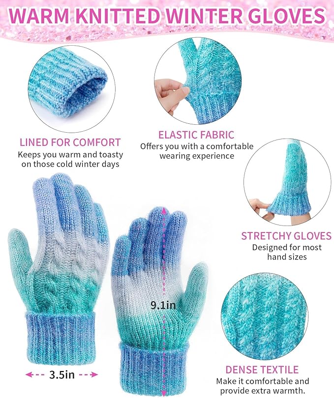 Remifa Winter Hat Scarf Gloves Set for Women Teen Girls, 3 PCS Pom Beanie Skull Cap Knit Scarf Gloves Mittens Valentines Gift
