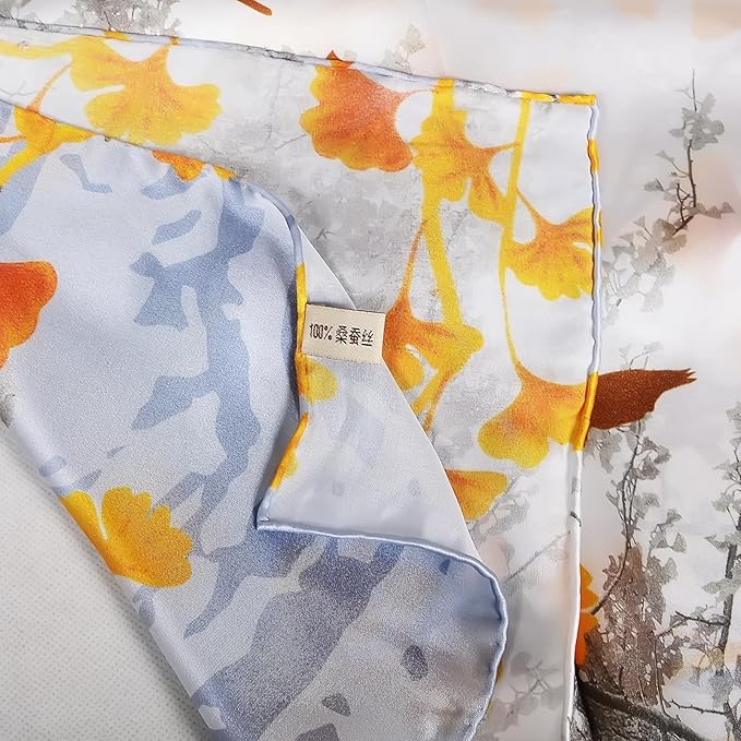 100% Mulberry Silk Scarf for Women Neck Oblong Headscarves Long Floral Print Lightweight Silk Wraps Shawls 67"*20"