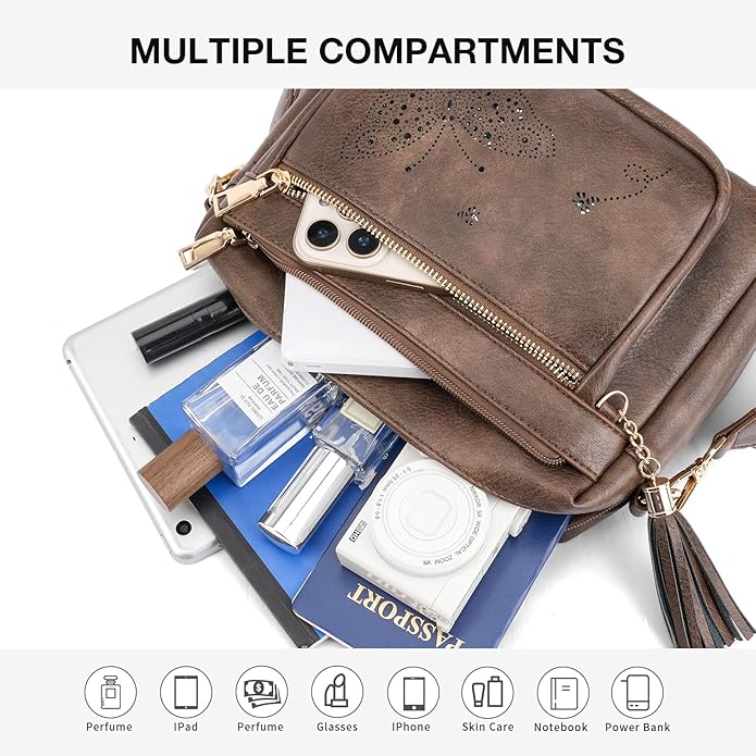 Crossbody Bags for Women Trendy Leather Crossbody Purse Shoulder Handbags Butterfly Design