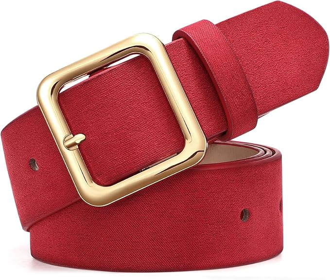 XZQTIVE Women’s Suede Belt for Jeans Pants Dresses Fashion Ladies Dark Brown Belt with Gold Buckle