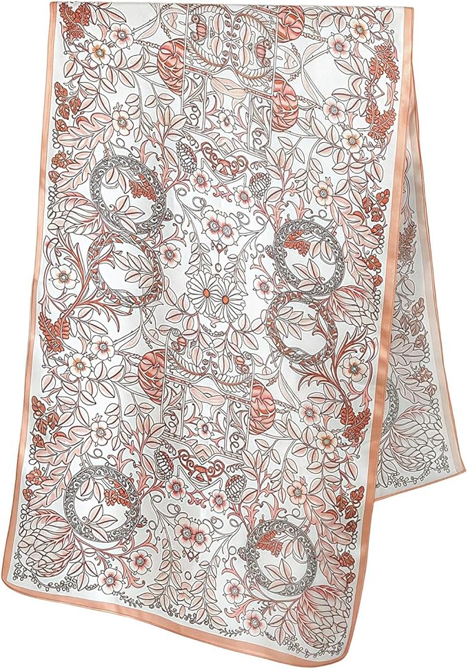 100% Mulberry Silk Scarfs for Women Floral Print Satin Long Scarf for Headscarf Hair Wraps Shawl with Gift Packed