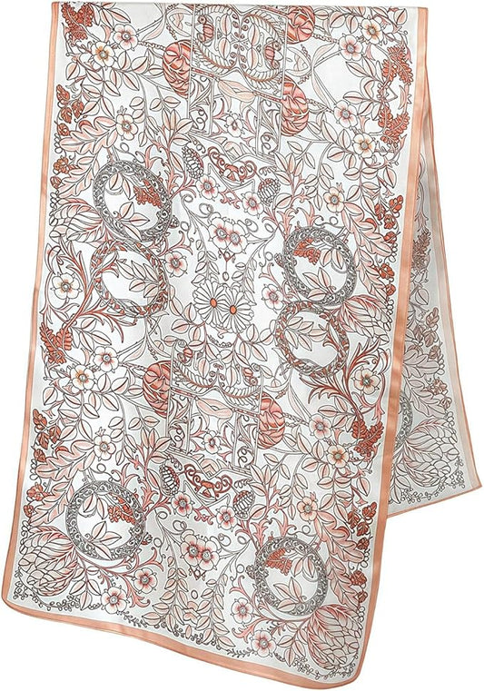 100% Mulberry Silk Scarfs for Women Floral Print Satin Long Scarf for Headscarf Hair Wraps Shawl with Gift Packed