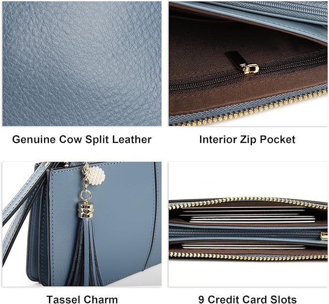 befen Genuine Leather Wristlet Clutch for Women Ultra-Slim Ladies Credit Card Holder Wallet Purses with RFID Protection