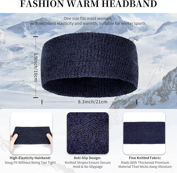 Winter Warm Beanie Hat Touchscreen Gloves Long Scarf Set for Women with Headband, Knit Cap Scarves with Tassel for Women