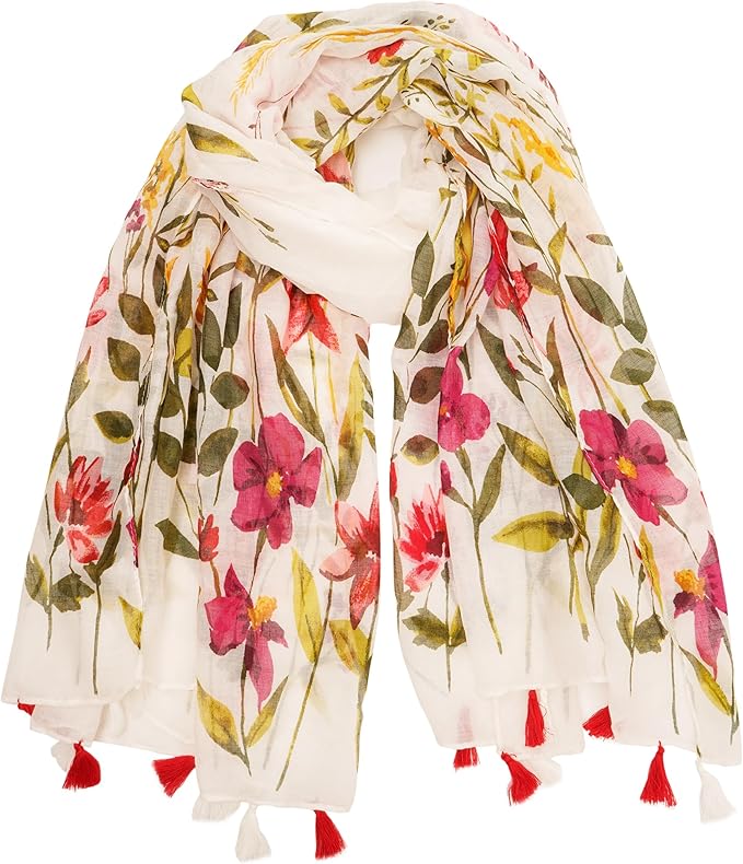 YOUR SMILE Large Boho Scarf for Women Lightweight Floral Printed Scarves Fall Winter Fashion Fringed Shawl wraps