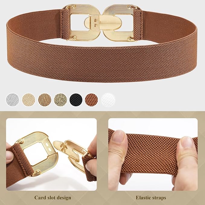 Glamorstar Women Wide Stretchy Belts Elastic Waist Belts for Dresses