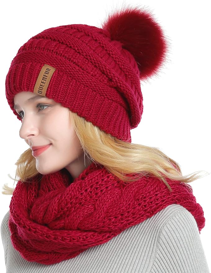 QUEENFUR Winter Women Thick Cable Knit Ribbed Infinity Circle Loop Scarf