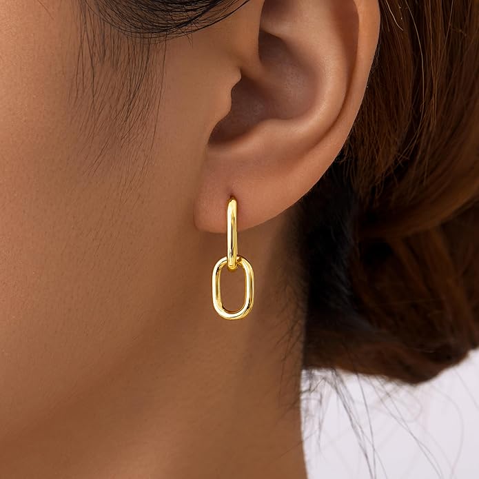 Gold Plated Statement Chunky Dangle Stud Earrings for Women, Gold Plated Hoop Knot Claw Earrings Tarnish Free Jewelry for Women Gifts