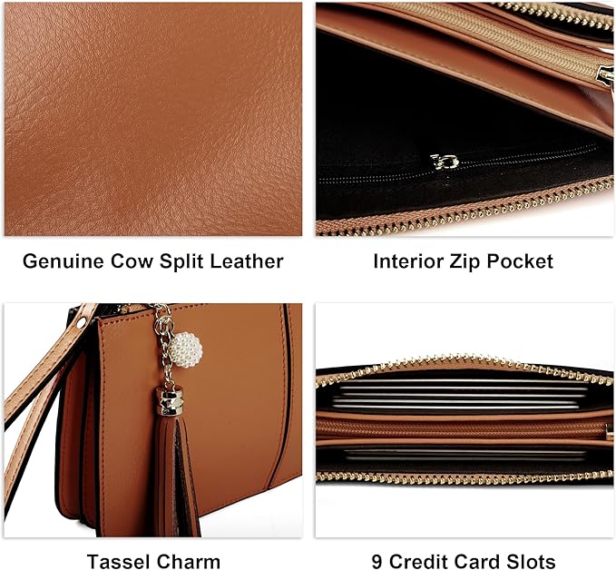 befen Genuine Leather Wristlet Clutch for Women Ultra-Slim Ladies Credit Card Holder Wallet Purses with RFID Protection