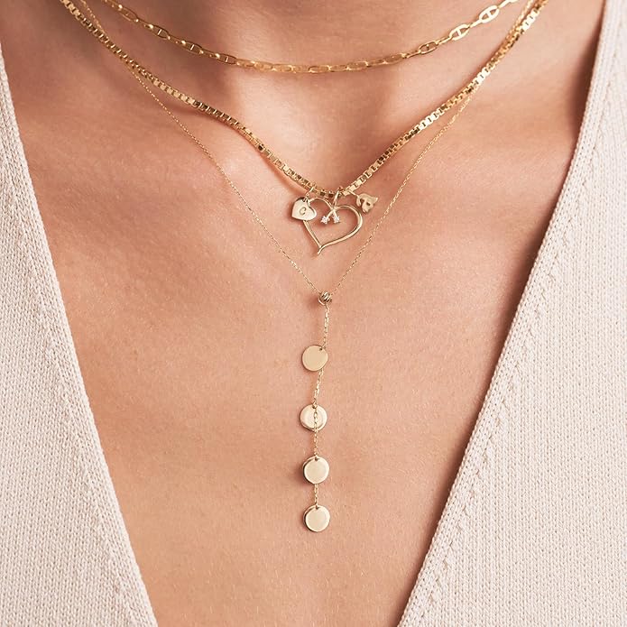 Gelin Open Heart Necklace with Two Diamonds 14K Solid Gold