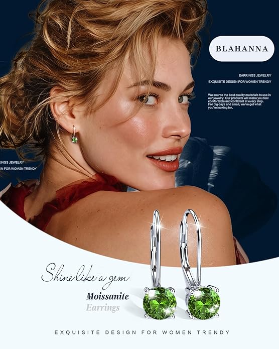 Moissanite Earrings,1.0ct-2.0ct D Color Brilliant Round Cut Earring 18K White Gold Plated Sterling Silver Dangle Earrings Moissanite Leverback Drop Earring s