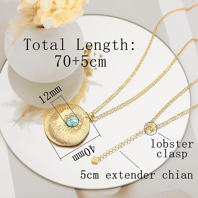 SOFYBJA 18K Gold Plated Circle Pendant Necklace Long Satellite Beaded Chain Jewelry for Women Dainty Hammered Karma Open Circle Charm Geometric Necklace