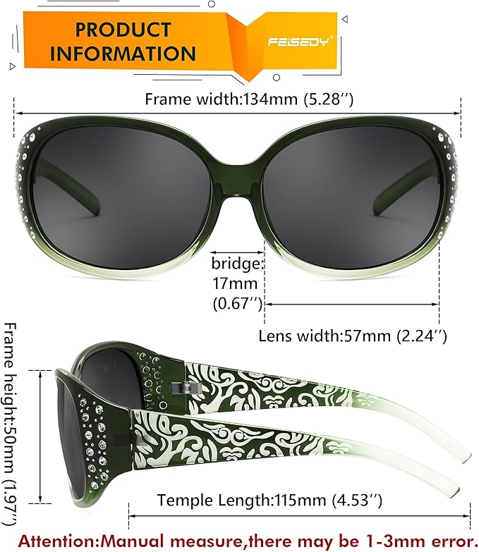 FEISEDY Women's Polarized Sunglasses Wrap Around Rhinestone Design Fashion Sunnies UV400 Protection B1091