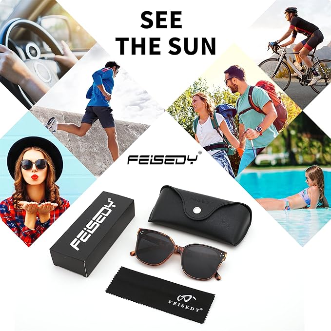 FEISEDY Oversized Polarized Sunglasses - UV400 Protection, Square Fashion Sun Glasses for Outdoor & Daily B2600
