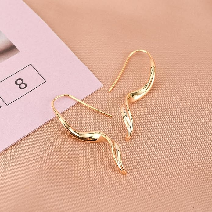 14K Gold Hoop Earrings for Women, Hypoallergenic Spiral Threader Gold Plated Dangle Earrings Fashion Jewelry，Gift for Women