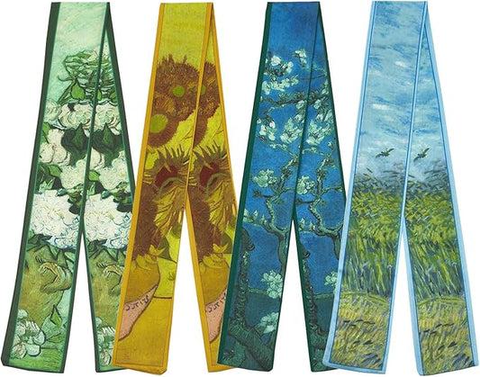 4 Pack Purse Scarf Handbags Skinny Twill Hair Scarves Narrow Neck Scarf Band Women Fashion Accessories Bag Charms