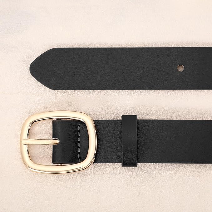 WHIPPY Women Leather Belt Casual Fashion Gold Buckle Leather Waist Belt for Jeans Pants Dresses Chic Ladies Belt