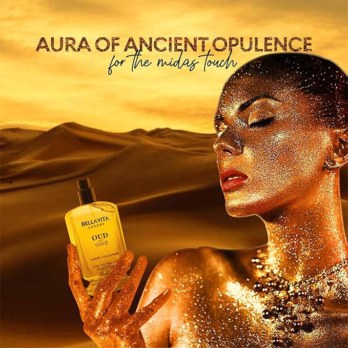 BellaVita Luxury OUD Gold Eau De Parfum (100ml) Unisex | Aromatic Arabian Perfume | Infused with Sweet Caramel, Orris, Rose, Jasmine | Arabic Gold OUD Perfume for Women & Men