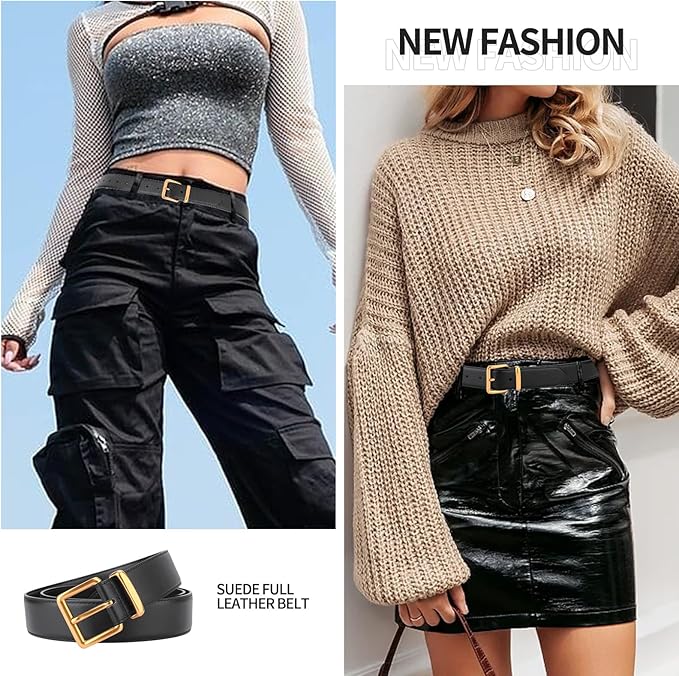 TINIDI Women Genuine Leather Belt for Jeans Pants Dress Fashion Ladies Waist Belt with Gold Buckle