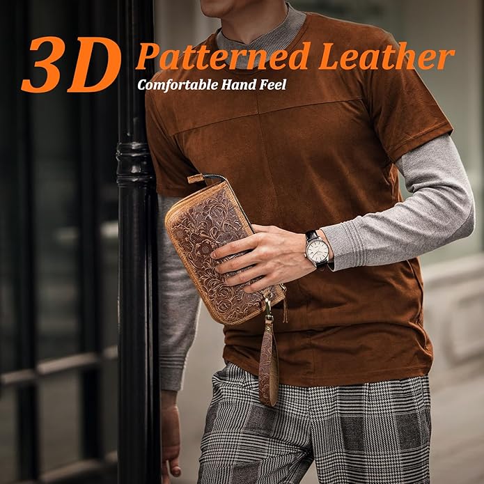 Genuine Leather Wristlet Clutch Bag for Women Handbag Ladies Credit Card Holder Phone Wallet Purses Man