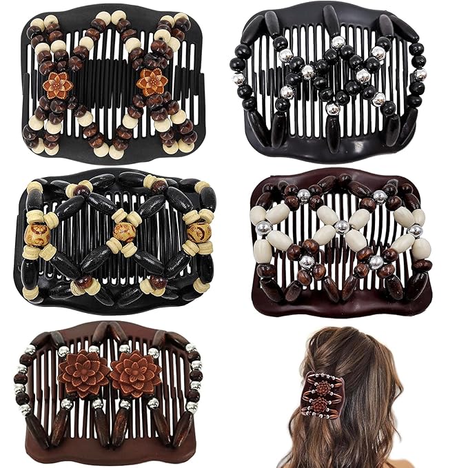 5 Pieces Stretchy Magic Hair Comb Adjustable Elastic Comb Hair Clip for Women Girls No Crease Hair Pins Vintage Hair Bun Maker Hair Accessories for Curly Thick Wavy Hair Ponytail, Mixed