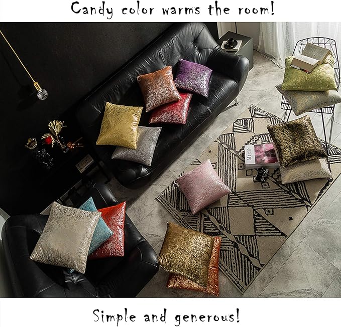 Xinrjojo Pack of 2, Soft Solid Color Sparkling Decorative Throw Pillow Covers Set Cushion Cases Pillow Cases for Living Room/Couch, 24"x24"(60x60cm) (Bronzing- Golden)