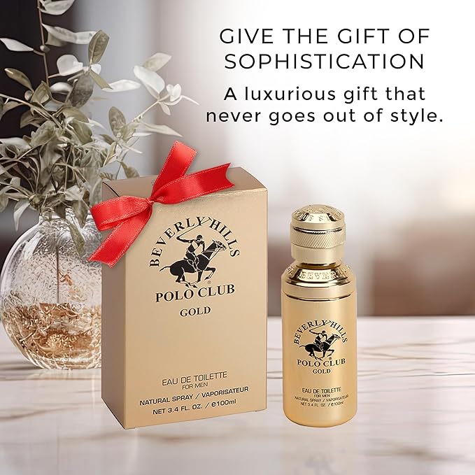 Beverly Hills Polo Club GOLD - Cologne for Men with Notes of Sandalwood, Leather & Patchouli - Classic & Sexy Fragrance Scent - Eau De Toilette Spray 3.40fl.oz / 100ml