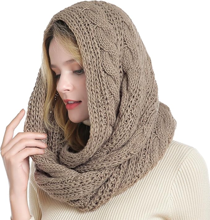 QUEENFUR Winter Women Thick Cable Knit Ribbed Infinity Circle Loop Scarf