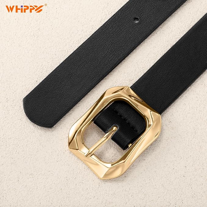 WHIPPY Women's Leather Belts with Gold Buckle Casual Fashion Ladies Waist Belts for Jeans Pants Dresses