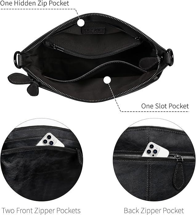 HESHE Crossbody Bags for Women Genuine Leather Purses with Multi-Pockets Vintage Ladies Small Shoulder Satchel Bag