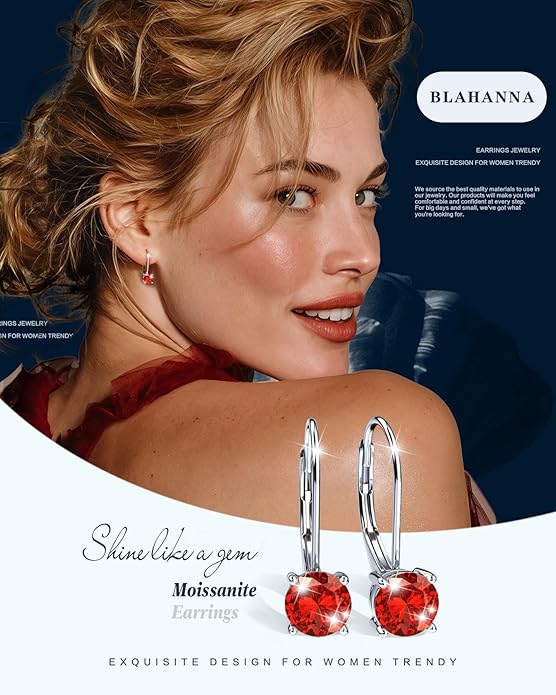 Moissanite Earrings,1.0ct-2.0ct D Color Brilliant Round Cut Earring 18K White Gold Plated Sterling Silver Dangle Earrings Moissanite Leverback Drop Earring s