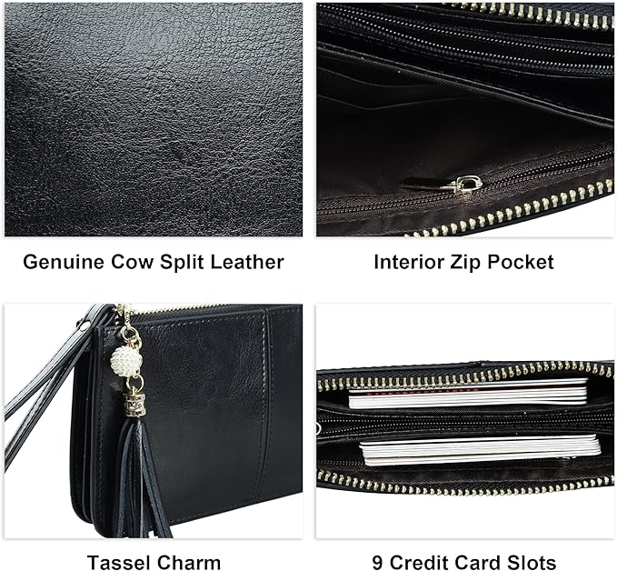 befen Genuine Leather Wristlet Clutch for Women Ultra-Slim Ladies Credit Card Holder Wallet Purses with RFID Protection