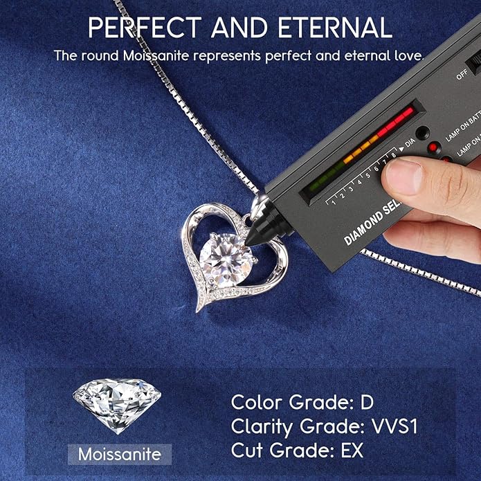 MOOSEA Valentines Day Gifts for Her, 1-3ct D Color VVS1 925 Sterling Silver Anniversary Birthday Gifts for Women Wife Girlfriend Jewelry Moissanite Necklace
