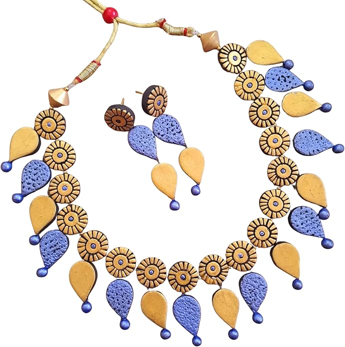 Purple & Golden Clay Jewelry Set – Handmade Boho Dangle Earrings & Minimalist Necklace for Women, Artisan Statement Accessories, Festival Wear & Unique Gift Idea