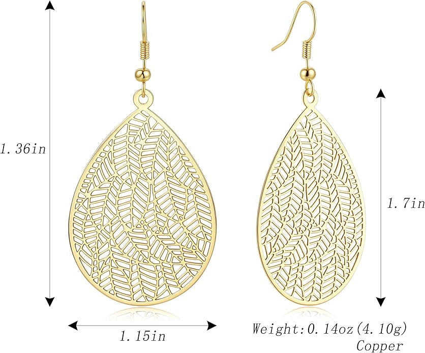 Large Gold Earrings for Women, Chunky Gold Statement Drop Dangle Earring Maple Leave Ginko Leaf Jewelry Gifts