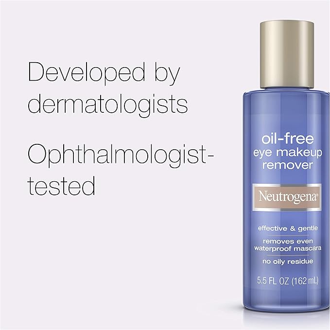 Neutrogena Gentle Oil-Free Eye Makeup Remover & Cleanser for Sensitive Eyes, Non-Greasy Makeup Remover, Removes Waterproof Mascara, Dermatologist & Ophthalmologist Tested, 5.5 fl. oz, 3 Pack