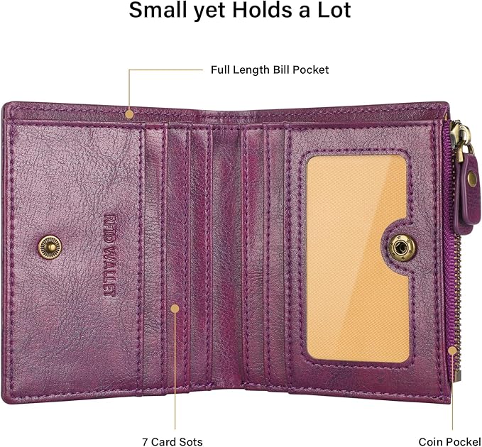 Lavemi Ultra Thin Small Compact Leather Womens Girls Wallets RFID Blocking Credit Card Holder for Women