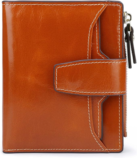 AINIMOER Women's RFID Blocking Leather Small Compact Bi-fold Zipper Pocket Wallet Card Case Purse with id Window
