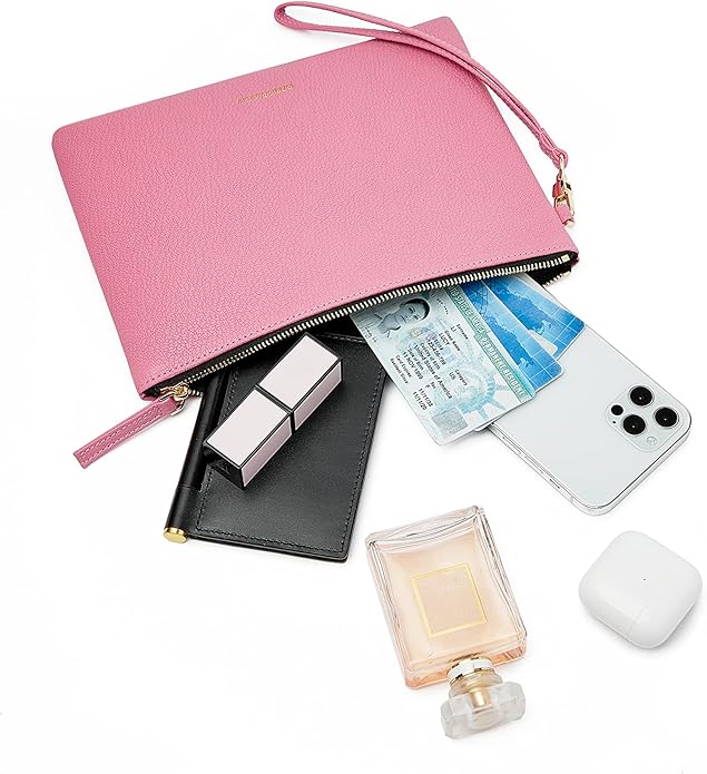 DORIS&JACKY Lambskin Leather Wristlet Clutch Purse for Women Soft Designer Slim Cell Phone Pouch Bag with Detachable Strap