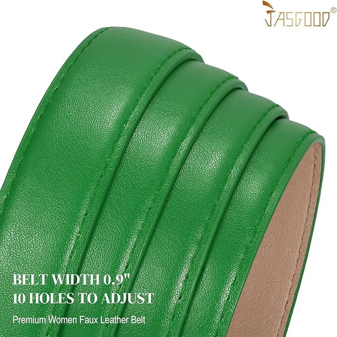 JASGOOD Women Leather Belt Fashion Ladies Skinny Leather Waist Belt for Pants Jeans Dress with Gold Buckle
