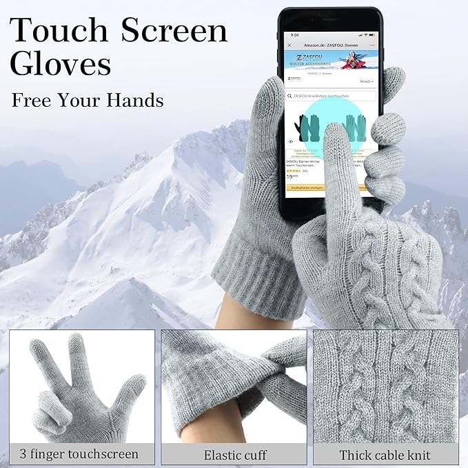 Womens Winter Beanie Hats Long Scarf Touchscreen Gloves Set Warm Knit Skull Caps Gifts for Women