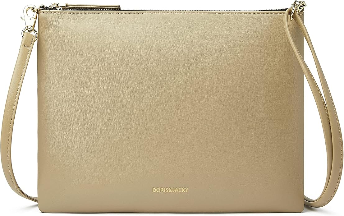 DORIS&JACKY Lambskin Leather Wristlet Clutch Purse for Women Soft Designer Slim Cell Phone Pouch Bag with Detachable Strap