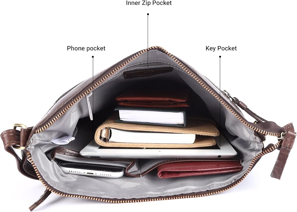 Olga Women's Extra-Large Genuine Leather Crossbody Purse – Soft Triple-Zip Shoulder Bag
