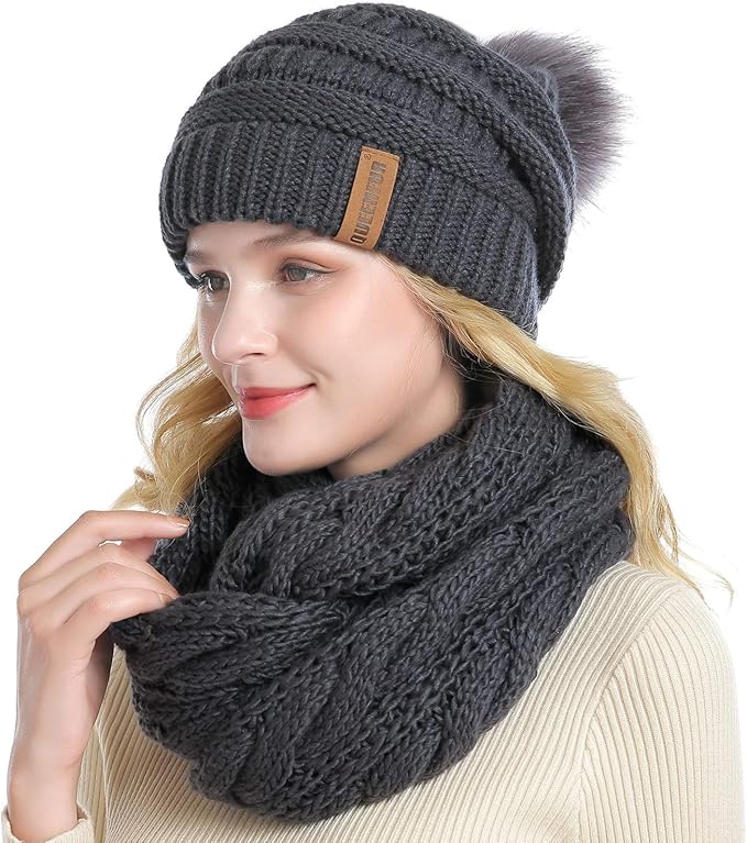 QUEENFUR Winter Women Thick Cable Knit Ribbed Infinity Circle Loop Scarf