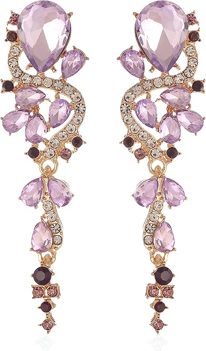 Fashion Rhinestone Statement Drop Dangle Earrings Long Colorful Crystal Bridal Wedding Teardrop Chandelier Earrings for Women Prom Pageant