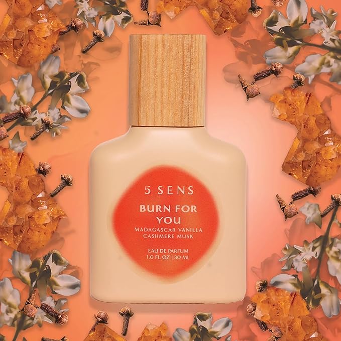 5 SENS Burn For You Eau de Parfum (30 mL) - Clean, Long-Lasting Fine Fragrance - Warm, Woody, Spicy with Cedarwood, Vanilla, Clove, Cashmere Musk & Amber - Vegan, Cruelty-Free